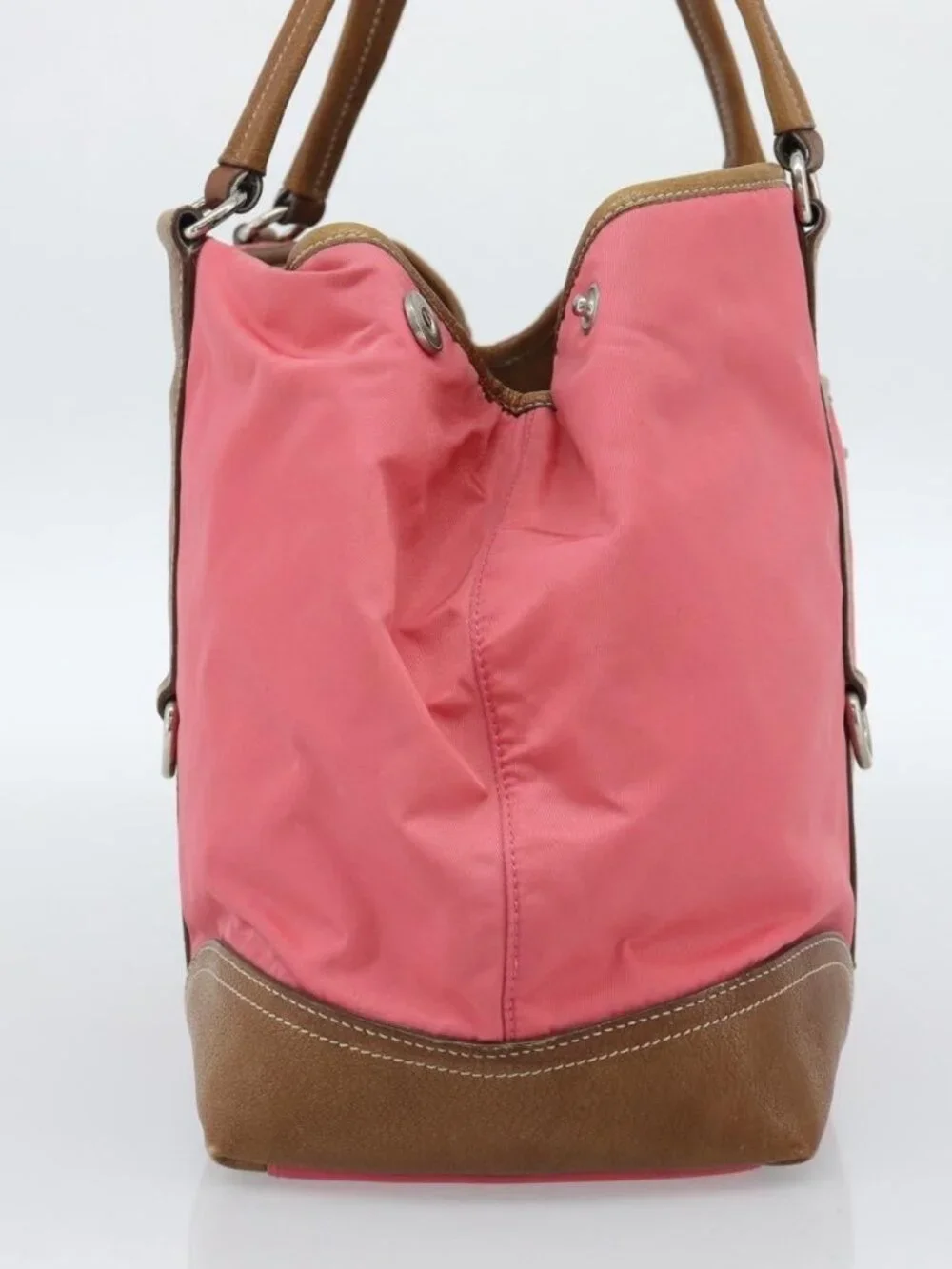 PRADA Tote Bag Leather Nylon Pink Silver Auth